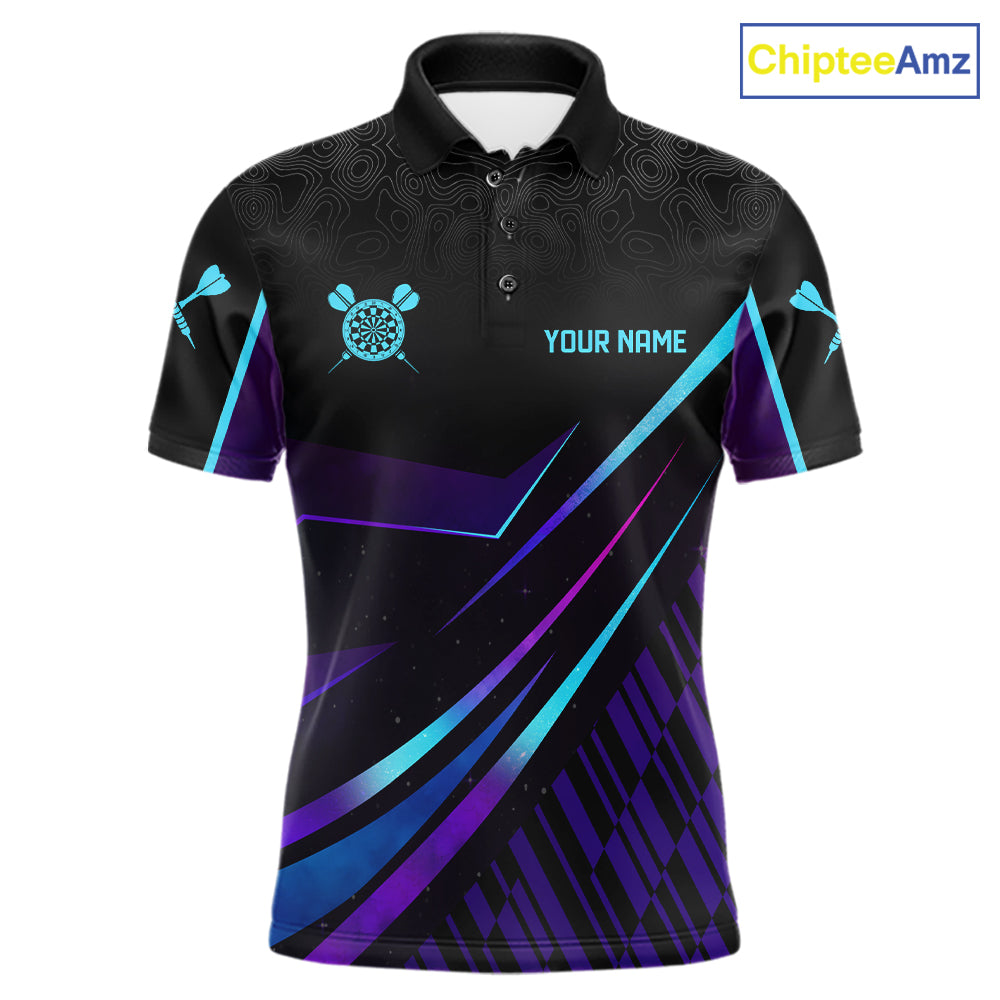 Custom Purple And Turquoise Crown Darts Shirt For Men, Darts League Team Jersey Polo & 1/4 Zip TDM7965