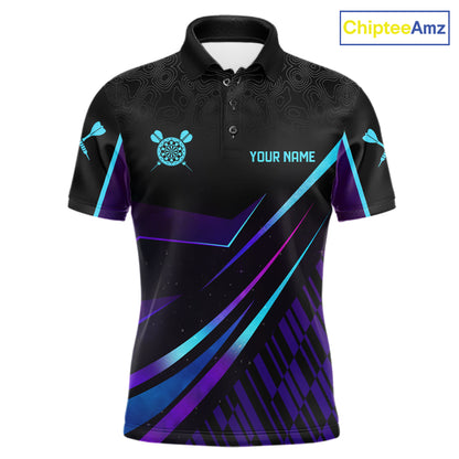 Custom Purple And Turquoise Crown Darts Shirt For Men, Darts League Team Jersey Polo & 1/4 Zip TDM7965