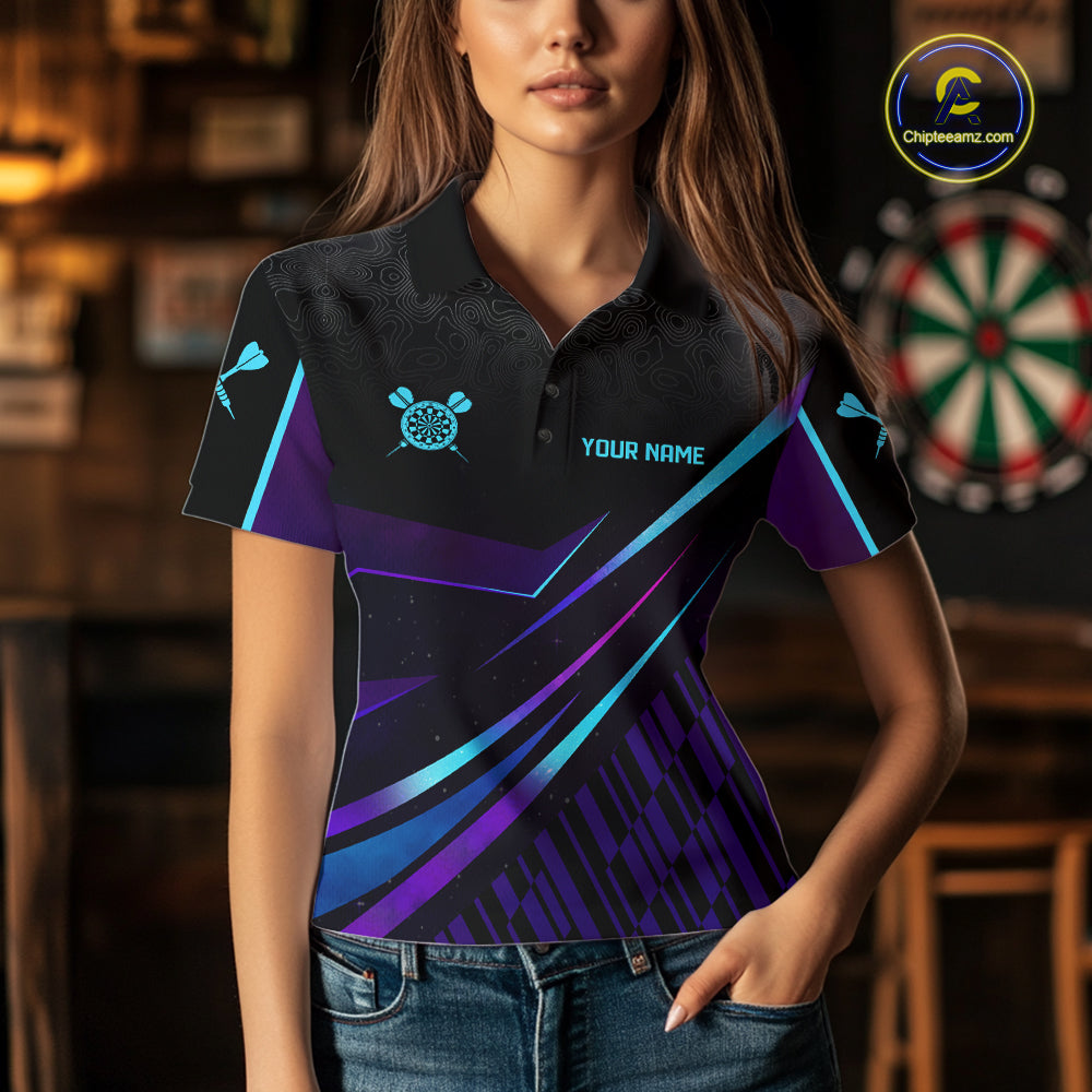 Custom Purple And Turquoise Crown Darts Shirt For Women, Darts League Team Jersey Polo & 1/4 Zip TDM7965
