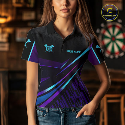 Custom Purple And Turquoise Crown Darts Shirt For Women, Darts League Team Jersey Polo & 1/4 Zip TDM7965