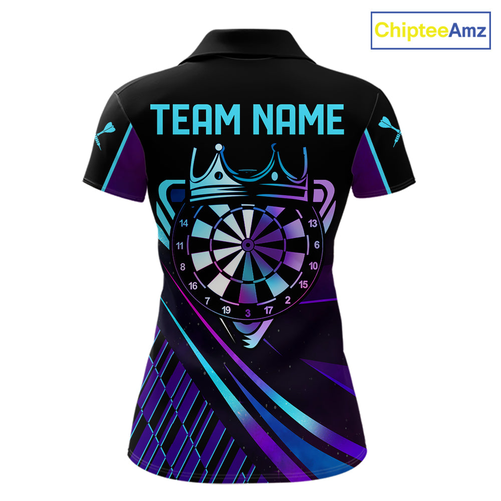 Custom Purple And Turquoise Crown Darts Shirt For Women, Darts League Team Jersey Polo & 1/4 Zip TDM7965