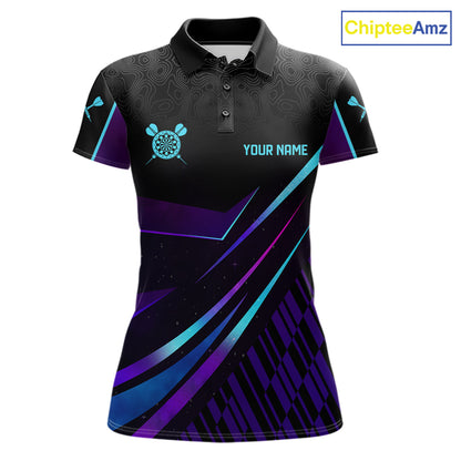Custom Purple And Turquoise Crown Darts Shirt For Women, Darts League Team Jersey Polo & 1/4 Zip TDM7965