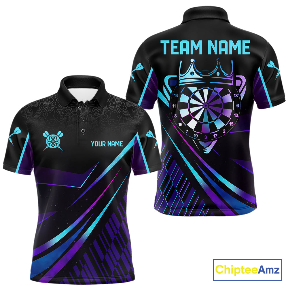 Custom Purple And Turquoise Crown Darts Shirt For Men, Darts League Team Jersey Polo & 1/4 Zip TDM7965