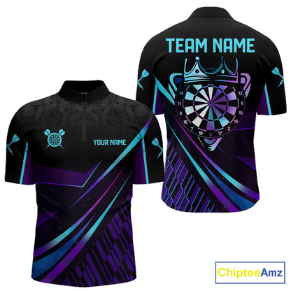 Custom Purple And Turquoise Crown Darts Shirt For Men, Darts League Team Jersey Polo & 1/4 Zip TDM7965