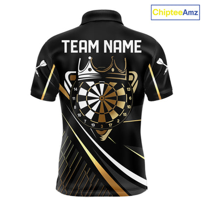 Black And Gold Custom Crown Darts Shirt For Men, Darts League Team Jersey Polo & Quarter Zip TDM7966