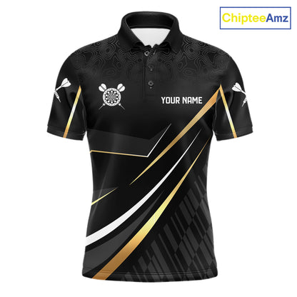 Black And Gold Custom Crown Darts Shirt For Men, Darts League Team Jersey Polo & Quarter Zip TDM7966