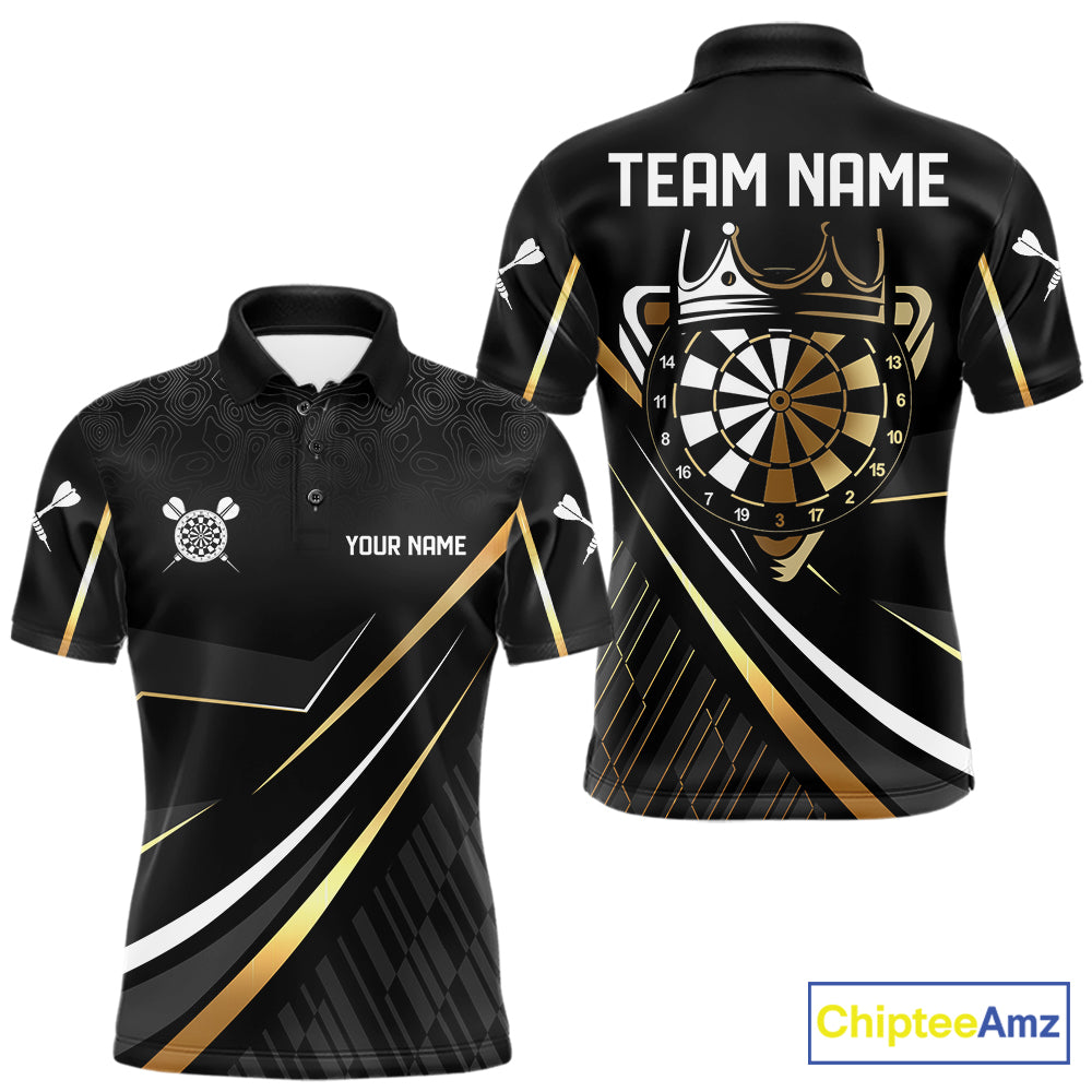 Black And Gold Custom Crown Darts Shirt For Men, Darts League Team Jersey Polo & Quarter Zip TDM7966