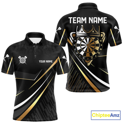 Black And Gold Custom Crown Darts Shirt For Men, Darts League Team Jersey Polo & Quarter Zip TDM7966