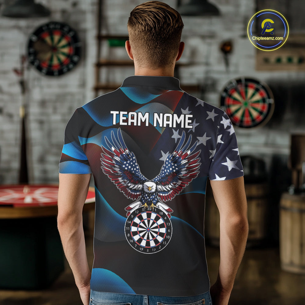 Personalized American Flag Eagle Darts Shirts For Men Custom Patriotic Darts League Team Jersey TDM7967