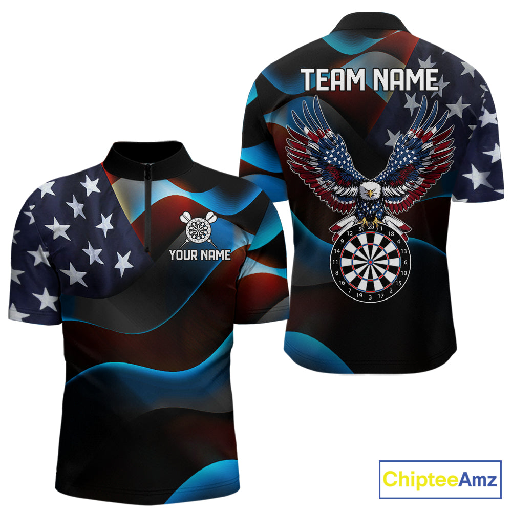 Personalized American Flag Eagle Darts Shirts For Men Custom Patriotic Darts League Team Jersey TDM7967