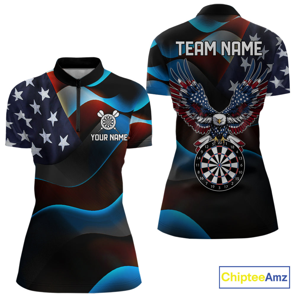 Personalized American Flag Eagle Darts Shirts For Women Custom Patriotic Darts League Team Jersey TDM7967