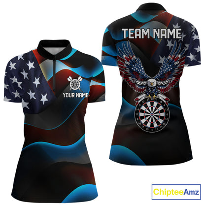 Personalized American Flag Eagle Darts Shirts For Women Custom Patriotic Darts League Team Jersey TDM7967
