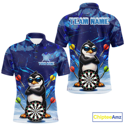 Personalized Blue Funny Penguin Darts Shirt For Men Custom Darts Jersey Team Polo & 1/4 Zip TDM7972