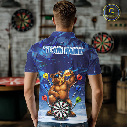 Personalized Blue Funny Bear Darts Shirt For Men Custom Darts Jersey Team Polo & Quarter Zip TDM7973