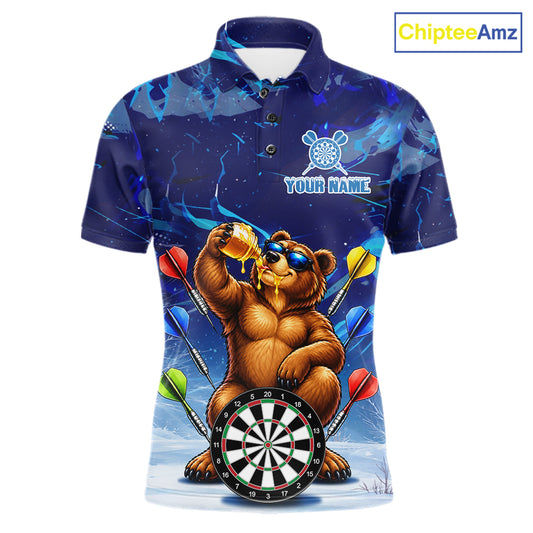 Personalized Blue Funny Bear Darts Shirt For Men Custom Darts Jersey Team Polo & Quarter Zip TDM7973
