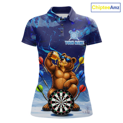 Personalized Blue Funny Bear Darts Shirt For Women Custom Darts Jersey Team Polo & Quarter Zip TDM7973