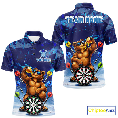 Personalized Blue Funny Bear Darts Shirt For Men Custom Darts Jersey Team Polo & Quarter Zip TDM7973
