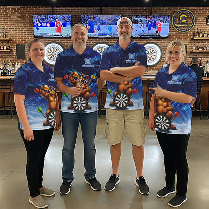 Personalized Blue Funny Bear Darts Shirt For Men Custom Darts Jersey Team Polo & Quarter Zip TDM7973