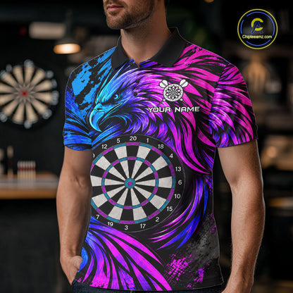 Personalized Blue And Purple Grunge Eagle Darts Shirts For Men, Darts Jersey Team Polo & 1/4 Zip TDM7980