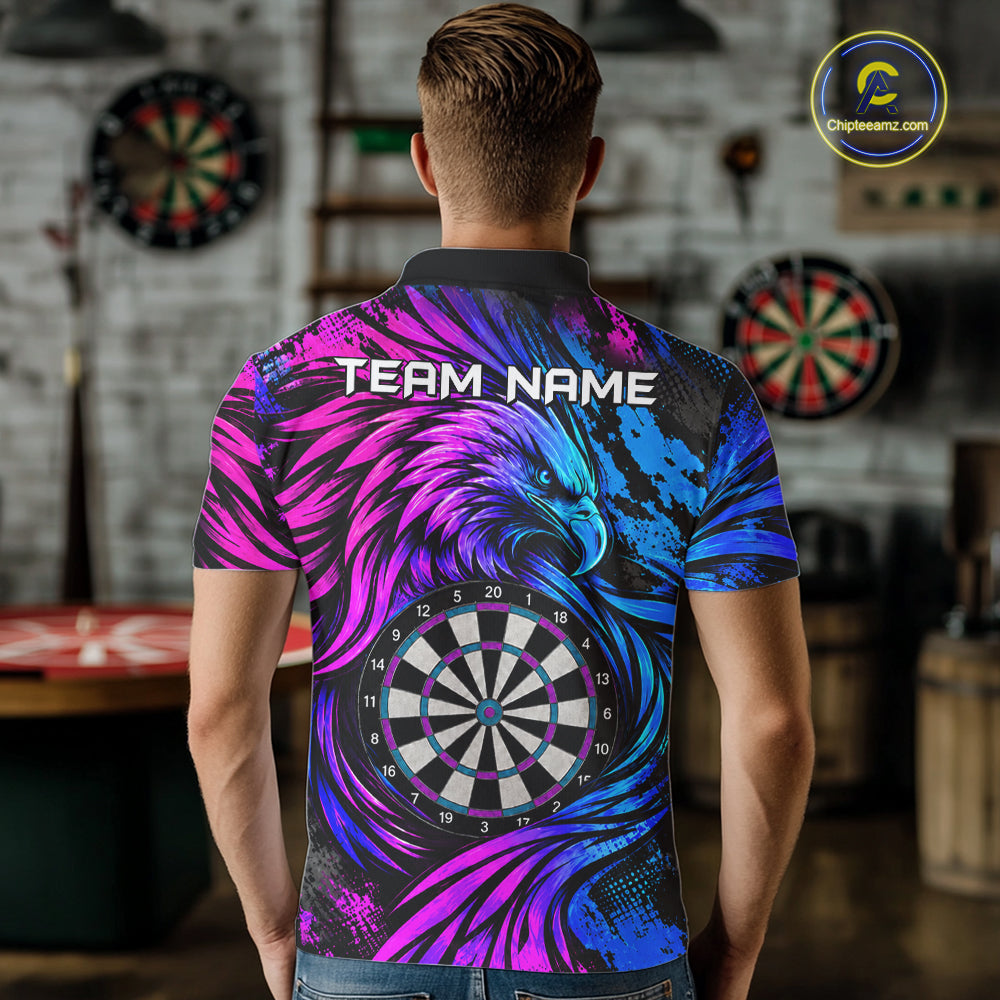 Personalized Blue And Purple Grunge Eagle Darts Shirts For Men, Darts Jersey Team Polo & 1/4 Zip TDM7980
