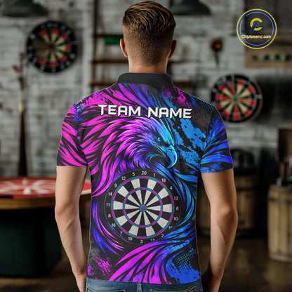 Personalized Blue And Purple Grunge Eagle Darts Shirts For Men, Darts Jersey Team Polo & 1/4 Zip TDM7980