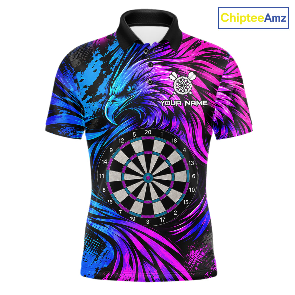 Personalized Blue And Purple Grunge Eagle Darts Shirts For Men, Darts Jersey Team Polo & 1/4 Zip TDM7980