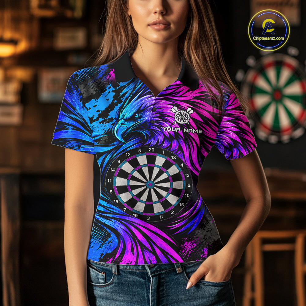 Personalized Blue And Purple Grunge Eagle Darts Shirts For Women, Darts Jersey Team Polo & 1/4 Zip TDM7980