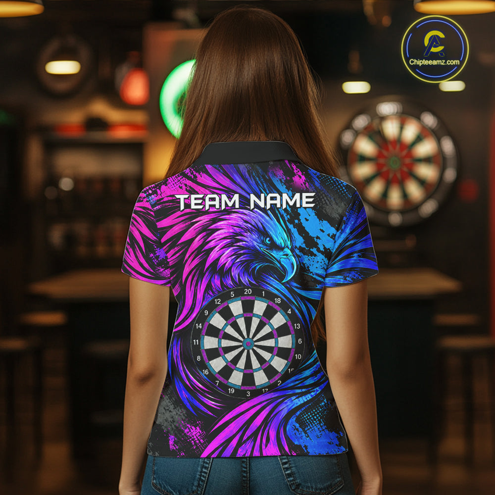 Personalized Blue And Purple Grunge Eagle Darts Shirts For Women, Darts Jersey Team Polo & 1/4 Zip TDM7980
