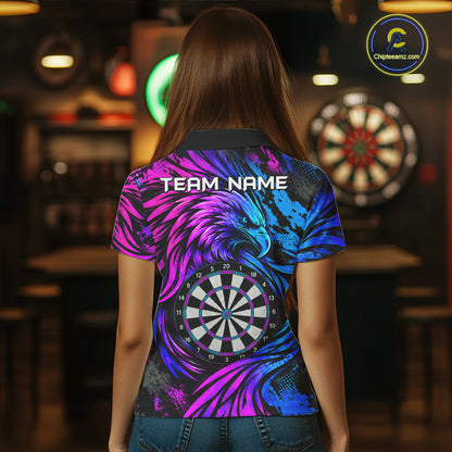 Personalized Blue And Purple Grunge Eagle Darts Shirts For Women, Darts Jersey Team Polo & 1/4 Zip TDM7980