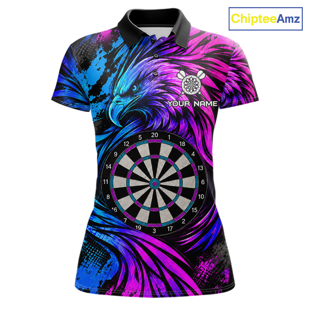 Personalized Blue And Purple Grunge Eagle Darts Shirts For Women, Darts Jersey Team Polo & 1/4 Zip TDM7980