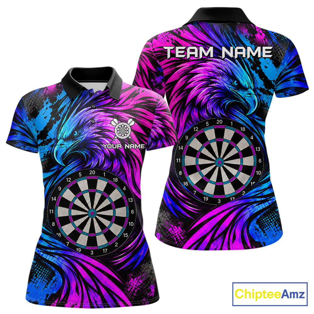 Personalized Blue And Purple Grunge Eagle Darts Shirts For Women, Darts Jersey Team Polo & 1/4 Zip TDM7980
