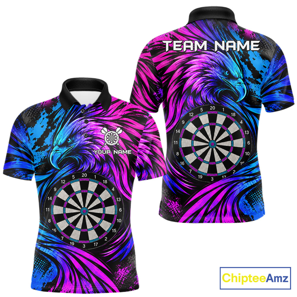 Personalized Blue And Purple Grunge Eagle Darts Shirts For Men, Darts Jersey Team Polo & 1/4 Zip TDM7980