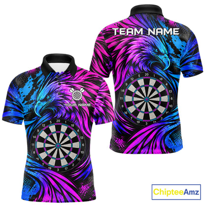 Personalized Blue And Purple Grunge Eagle Darts Shirts For Men, Darts Jersey Team Polo & 1/4 Zip TDM7980