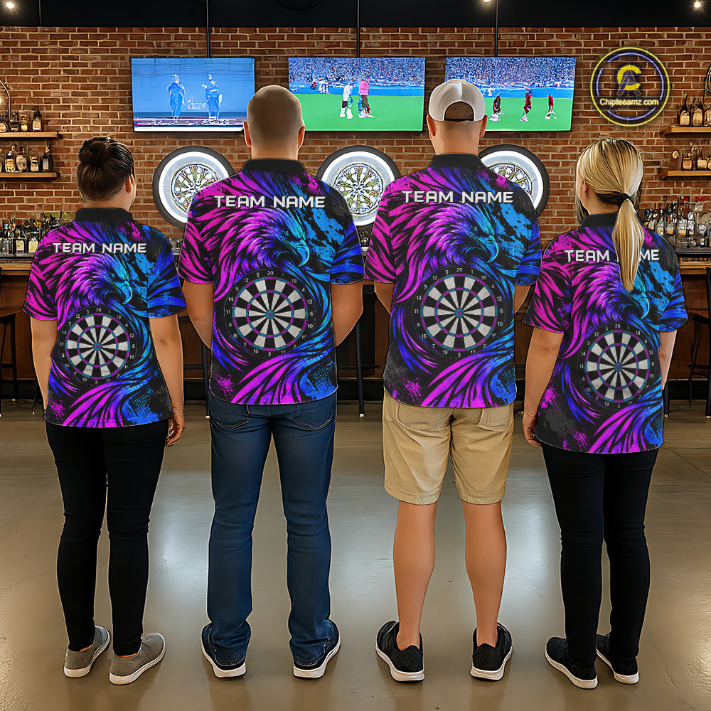 Personalized Blue And Purple Grunge Eagle Darts Shirts For Women, Darts Jersey Team Polo & 1/4 Zip TDM7980