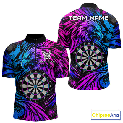 Personalized Blue And Purple Grunge Eagle Darts Shirts For Men, Darts Jersey Team Polo & 1/4 Zip TDM7980