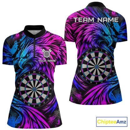 Personalized Blue And Purple Grunge Eagle Darts Shirts For Women, Darts Jersey Team Polo & 1/4 Zip TDM7980