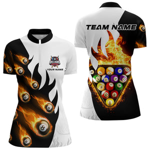 Flaming 8 Ball Pool Billiard Shirts For Women Custom Fire Billiard Team Shirts, Billiard Jerseys TDM3289