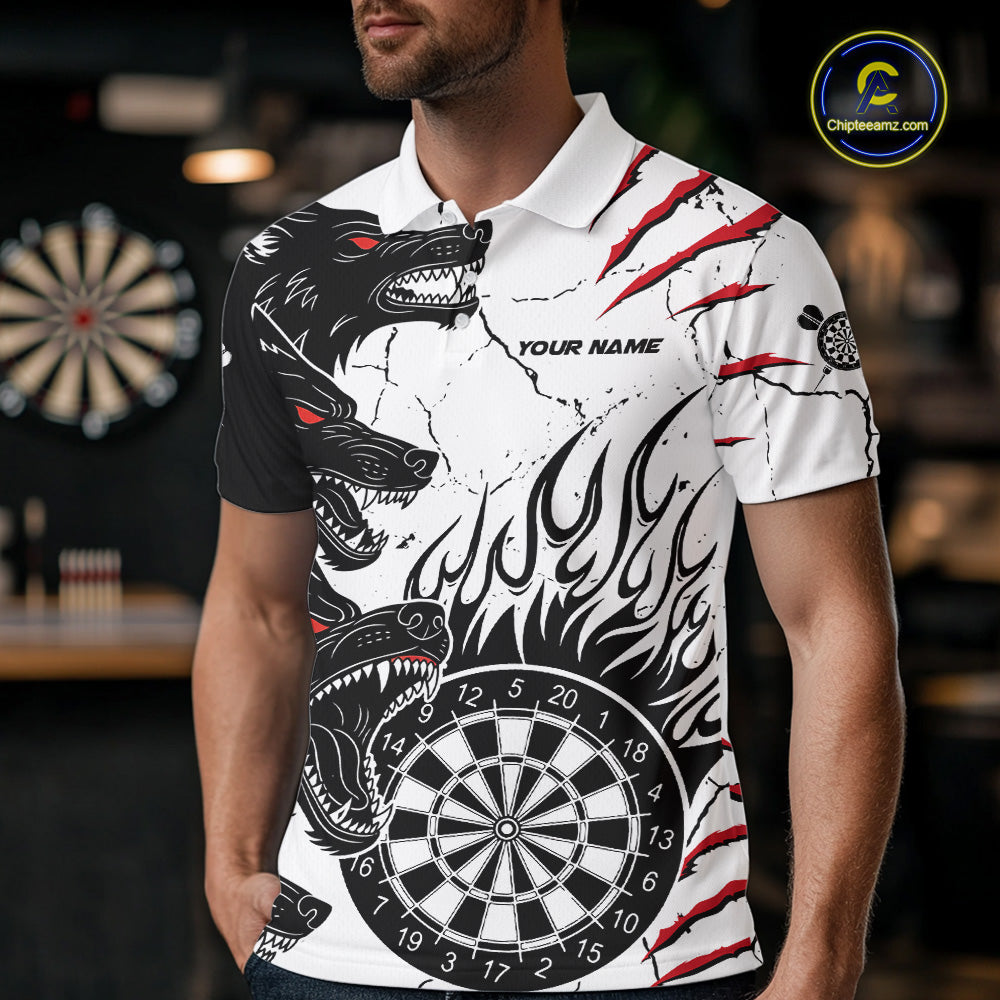 White Black Grunge Wolf Darts Shirts For Men Custom Darts Team Jersey Polo & Quarter Zip TDM5534