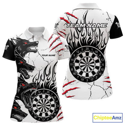 White Black Grunge Wolf Darts Shirts For Women Custom Darts Team Jersey Polo & Quarter Zip TDM5534