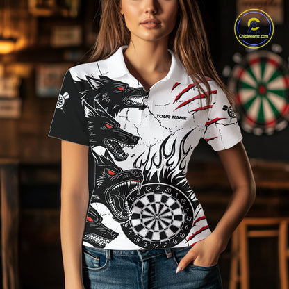 White Black Grunge Wolf Darts Shirts For Women Custom Darts Team Jersey Polo & Quarter Zip TDM5534