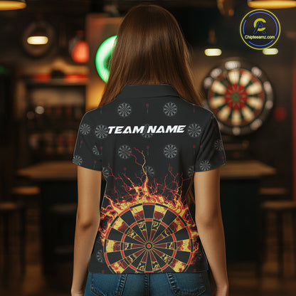 Personalized Flame Darts Polo & Quarter Zip Custom Darts Shirt For Women, Darts Team Jersey TDM5536