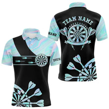 Load image into Gallery viewer, Holographic Blue Darts Tie Dye Polo &amp; Quarter Zip Custom Dart Shirts For Men Glowing Dart Jerseys TDM3623