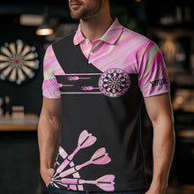 Load image into Gallery viewer, Holographic Pink Darts Tie Dye Polo &amp; Quarter Zip Custom Dart Shirts For Men Glowing Dart Jerseys TDM3624