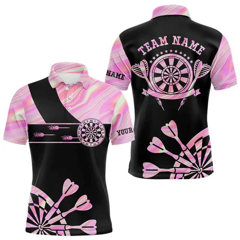 Holographic Pink Darts Tie Dye Polo & Quarter Zip Custom Dart Shirts For Men Glowing Dart Jerseys TDM3624