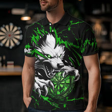 Load image into Gallery viewer, Personalized Wolf Lightning Darts Polo &amp; Quarter Zip Custom Dart Shirts For Men Darts Jersey |Green TDM3773