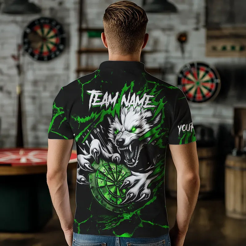 Personalized Wolf Lightning Darts Polo & Quarter Zip Custom Dart Shirts For Men Darts Jersey |Green TDM3773