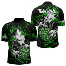 Load image into Gallery viewer, Personalized Wolf Lightning Darts Polo &amp; Quarter Zip Custom Dart Shirts For Men Darts Jersey |Green TDM3773
