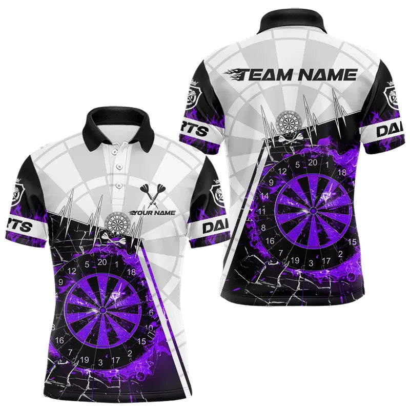 Personalized Purple Break Glass Dartboard Fire Polo, 1/4 Zip Custom Dart Shirts For Men Dart Jersey TDM3774
