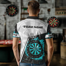Load image into Gallery viewer, Personalized Turquoise Break Glass Dartboard Fire Polo, 1/4 Zip Custom Men Dart Shirts Dart Jersey TDM3775