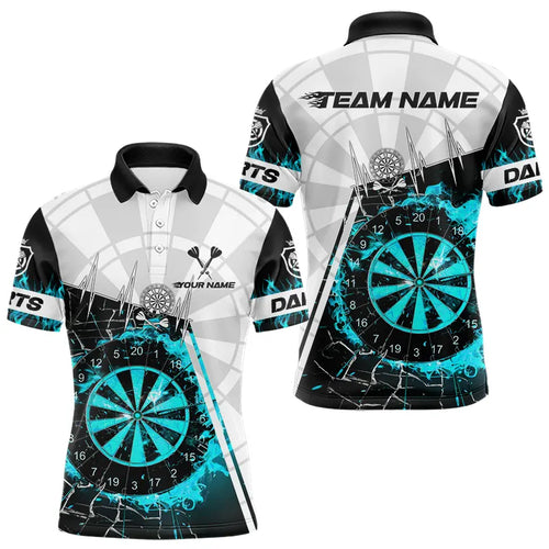 Personalized Turquoise Break Glass Dartboard Fire Polo, 1/4 Zip Custom Men Dart Shirts Dart Jersey TDM3775
